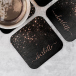 Rose Gold Glitter Sparkly Elegant Glamourous Scrip Square Paper Coaster<br><div class="desc">Create your own personalized black and rose gold diamond sparkle paper coaster with your custom modern handwritten script name.</div>