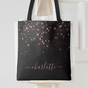 Rose Gold Glitter Sparkly Elegant Glamourous Scrip Tote Bag