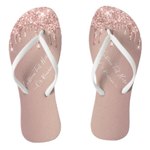 Rose Gold  Glitter Sparkly Flip Flops Custom Text