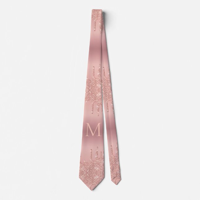 Rose Gold Glitter Sparkly Tie with Custom Letter (Front)