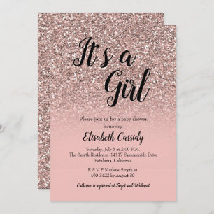 Rose Gold Glitter Sprinkle Baby Shower Invite