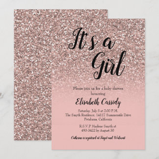 Rose Gold Glitter Sprinkle Baby Shower Invite