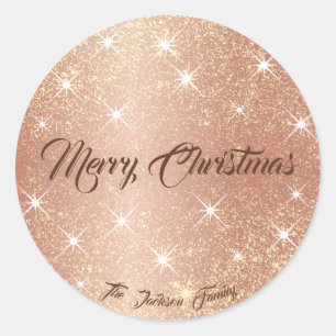 Rose Gold Glitter Stars Personalized Name Xmas Classic Round Sticker