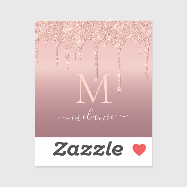 Rose Gold Glitter Sticker with Custom Letter Name (Sheet)