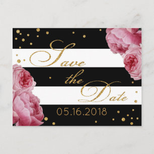 Rose Gold Glitter Stripe Modern Save the Date Announcement Postcard