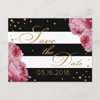 Rose Gold Glitter Stripe Modern Save the Date Announcement Postcard