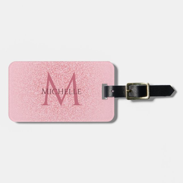 Rose Gold Glitter Stylish Trendy Template Monogram Luggage Tag (Front Horizontal)