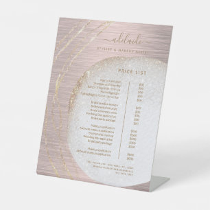 Rose Gold Glitter Stylist Spa Salon Price List Pedestal Sign