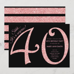 Rose Gold Glitter Surprise 40th Birthday Party Invitation