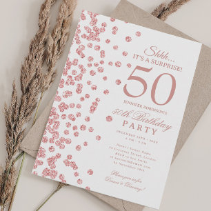 Rose Gold Glitter Surprise 50th Birthday Party  Invitation