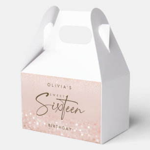 Rose Gold Glitter Sweet 16 Birthday Party Favor Box