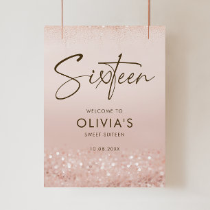 Rose Gold Glitter Sweet 16 Birthday Party Poster