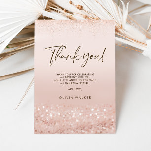 Rose Gold Glitter Sweet 16 Birthday Thank You Card