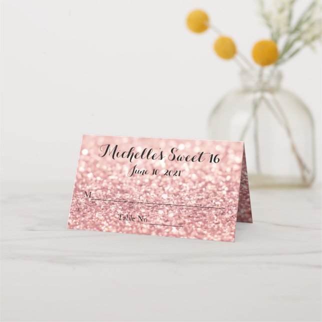 Rose Gold Glitter Sweet 16 Personalized Place Card (Front)