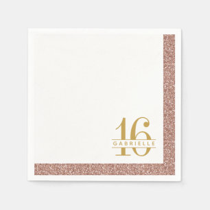 Rose Gold Glitter Sweet 16th Birthday Name Napkins