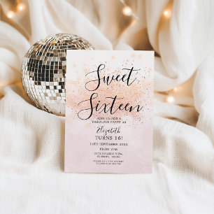 Rose Gold Glitter Sweet Sixteen Birthday Design Invitation