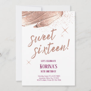 Rose Gold Glitter Sweet Sixteen Invitation