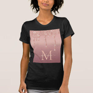 Rose Gold Glitter T-Shirt Custom Letter and Name