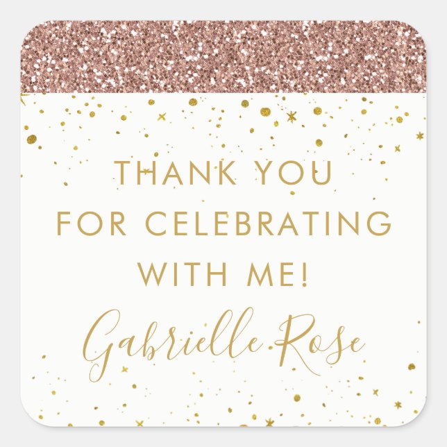 Rose Gold Glitter Thank You Favour Label Sticker (Front)