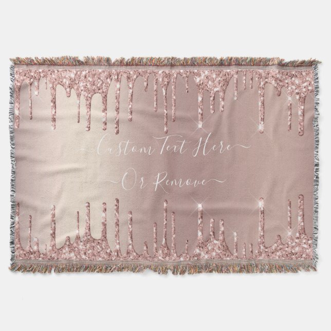 Rose Gold Glitter Throw Blanket with Custom Text (Front)