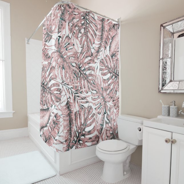 Rose Gold Glitter Tropical Palm Leaves Island Chic (In Situ)