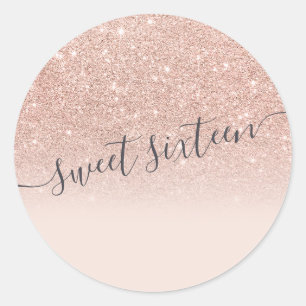 Rose gold glitter typography blush pink Sweet 16 Classic Round Sticker
