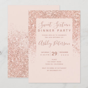 Rose gold glitter typography blush pink Sweet 16 Invitation