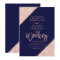 Rose gold glitter typography navy blue wedding