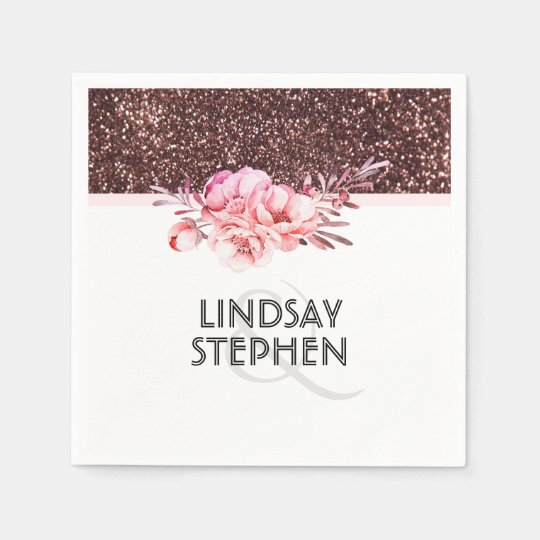Rose Gold Glitter Vintage Floral Wedding Disposable Napkin