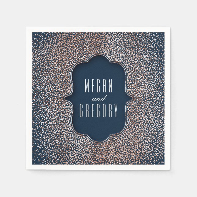 Rose Gold Glitter Vintage Glamour Wedding Napkin (Front)