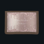 Rose Gold Glitter Wallet with Custom Text Name<br><div class="desc">Wallets with Rose Gold Blush Glitter Sparkle Drips Custom Text Pink Girly Modern Trifold Wallets - Add Your Unique Text / Name or Remove Text - Make Your Special Wallet Gift - Resize and move or remove and add text / elements with customization tool. Design by MIGNED. Please see my...</div>