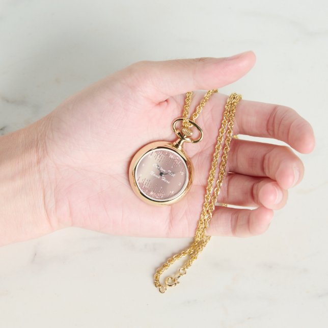 Rose Gold Glitter Watch Personalized Custom Text (Hand)