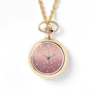 Rose Gold Glitter Watch with Custom Name Letter