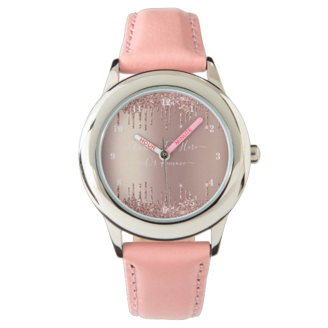 Rose Gold Glitter Watch with Custom Text (Front)