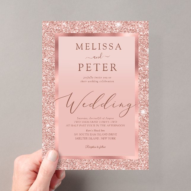 Rose Gold Glitter Wedding Acrylic Invitations (Insitu (Handheld))