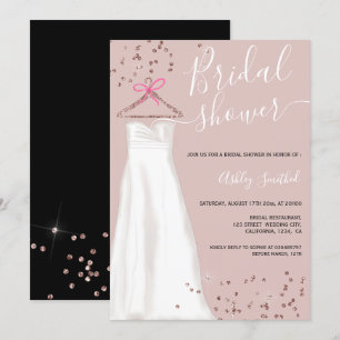 Rose gold glitter wedding dress chic bridal shower invitation