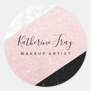 Rose gold glitter white black marble makeup classic round sticker