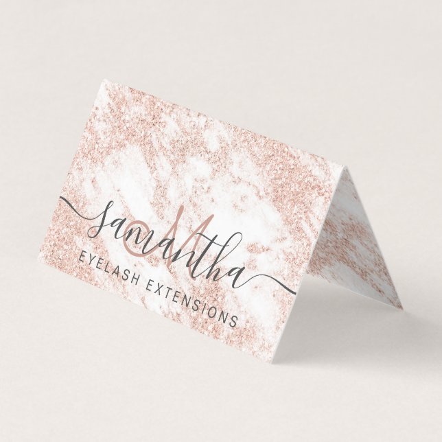rose gold glitter white marble eye aftercare business card (Front)