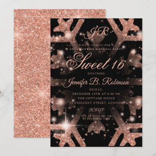 Rose Gold Glitter Winter Sweet 16 Birthday Invitation