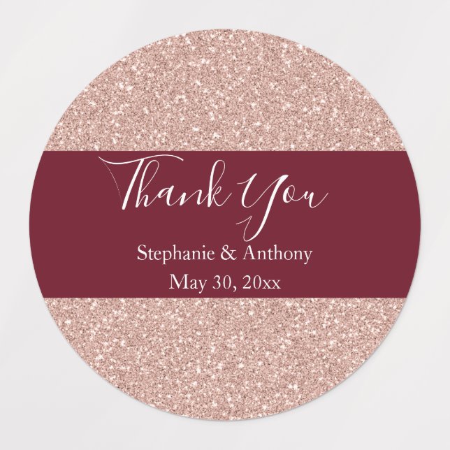 Rose Gold Glitter with Burgundy Wedding Thank You (Design 1)