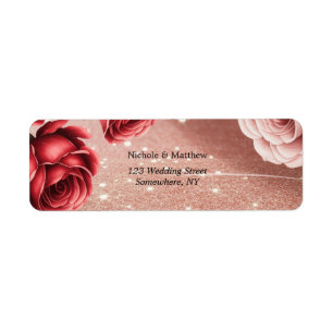 Rose Gold Glitter with Red Roses Wedding Address