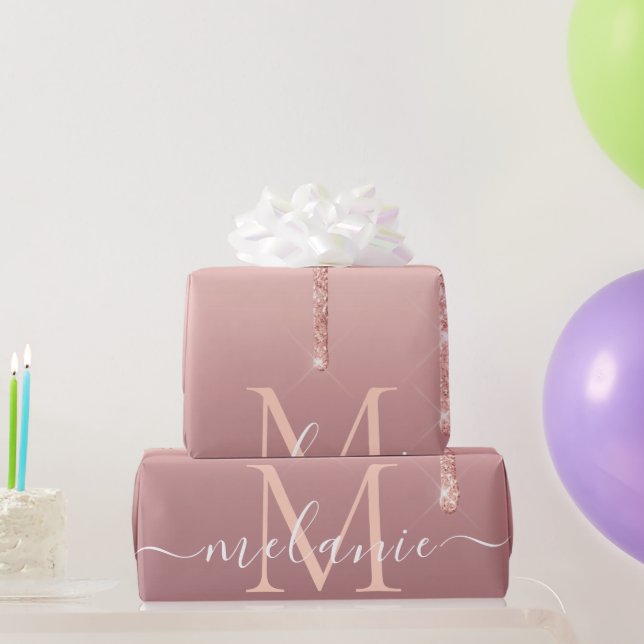 Rose Gold Glitter Wrapping Paper Your Name Letter (Party Gifts)
