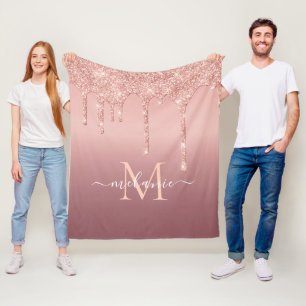 Rose Gold Glitter Your Letter Name Fleece Blanket