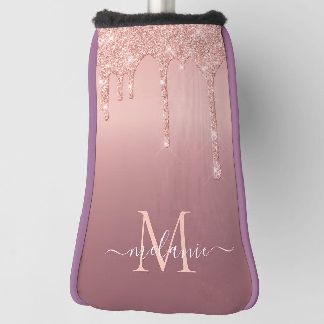 Rose Gold Glitter Your Letter Name Golf Head Cover (Rotate 90)