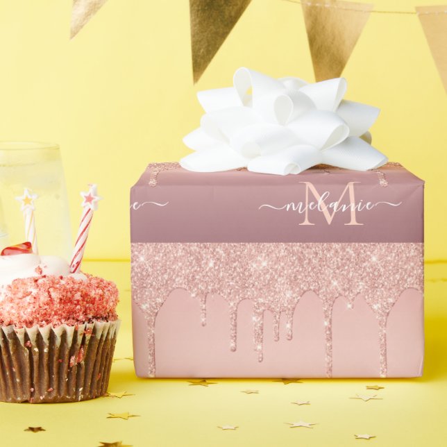 Rose Gold Glitter Your Letter Name Wrapping Paper (Birthday Party)