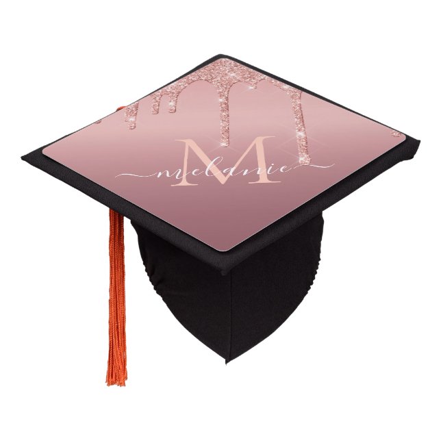 Rose Gold Glitter Your Name Graduation Cap Topper (Angled)