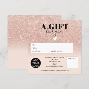 Rose gold glitterpink gift certificate logo