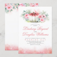 Rose Gold Glitters Pumpkin Fall Wedding Invitation