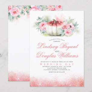 Rose Gold Glitters Pumpkin Fall Wedding Invitation