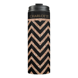 Rose Gold Glittery Chevron Custom Thermal Tumbler